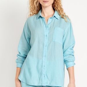 Old Navy Ceramic Blue Linen Blend Button Up Shirt